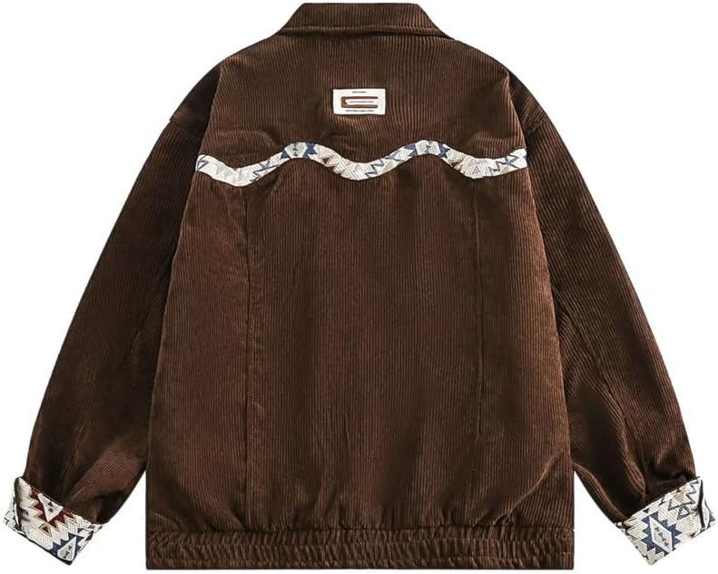 Men and Women Hip Hop Streetwear Jacket Coffee Corduroy Jacket Ethnic Style Patchwork Couple Coats - Image 2