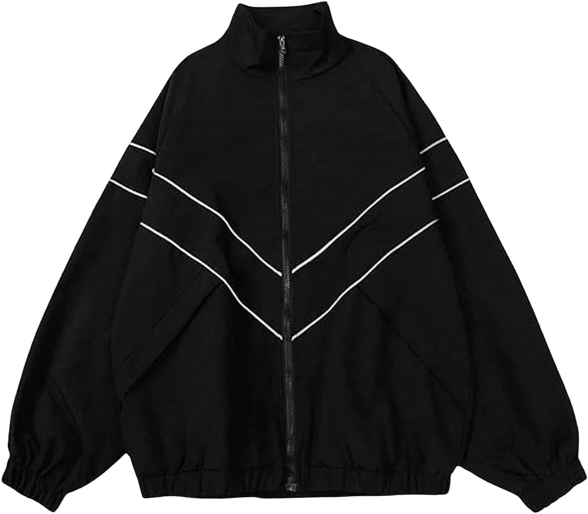 Men's Y2k Zip Up Jacket Lightweight Windbreaker Outerwear Varsity Jackets