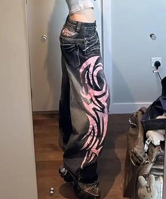 Unisex Y2K Streetwear Baggy Jeans Retro Totem Print Goth Pants High Waisted Wide Leg Harajuku Hip-Hop Style