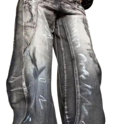 Men & Women Retro Y2K Graffiti Patchwork Straight Leg Loose Jeans