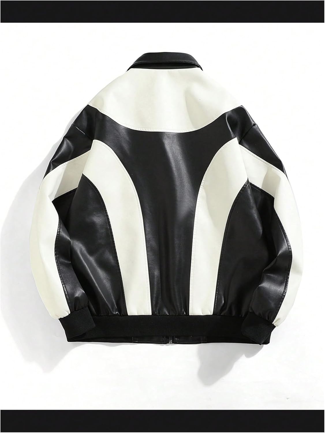 Men's Y2k PU Leather Jacket Color Block Motorcycle Coat Zip Up Long Sleeve Outerwear with Pockets Streetwear - Image 2