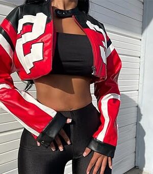 Leather Jacket Cropped Jacket Motorcycle Jacket Y2K Letter Bomber Jacket Women Faux Leather Jacket Streetwear