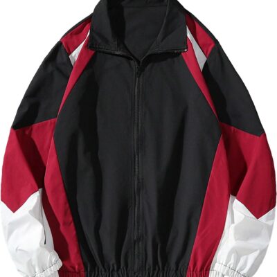 Men's Varsity Jacket Zipper Color Block Windbreaker Jackets Long Sleeve Coats Streetwear
