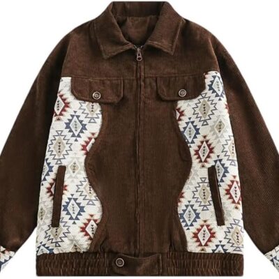 Men and Women Hip Hop Streetwear Jacket Coffee Corduroy Jacket Ethnic Style Patchwork Couple Coats