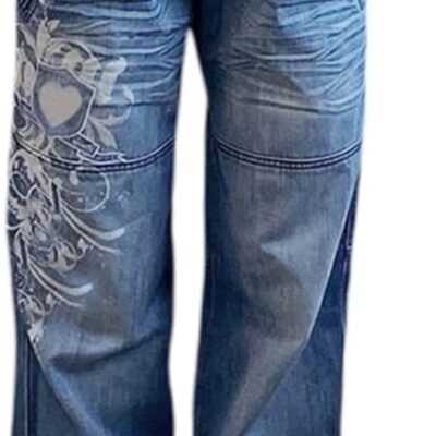 Women Baggy Denim Pants High Waisted Y2K Wide Leg Oversized Plus Size Boyfriend Cargo Jeans Streetwear Trousers