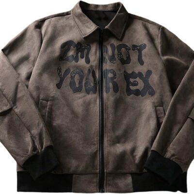 Men's Y2K Faux Suede Jacket Graphic Lightweight Bomber Jackets Oversized Zip Up Vintage Long Sleeve Coats Streetwear