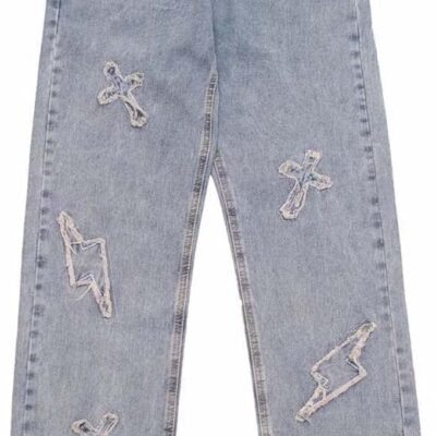 Trousers Cross Denim Pants Streetwear Hip Hop Low Rise Baggy Jeans for Men Korean Y2k Women Cargo Pants Punk Clothe
