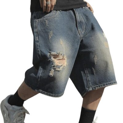 Men Baggy Bermuda Denim Shorts Streetwear Jean Short with Pockets
