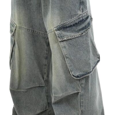 Men Teens Y2k Baggy Cargo Jeans Washed Wide Leg Hip Hop Denim Pants Casual Loose Fit Trousers Streetwear with Pocket
