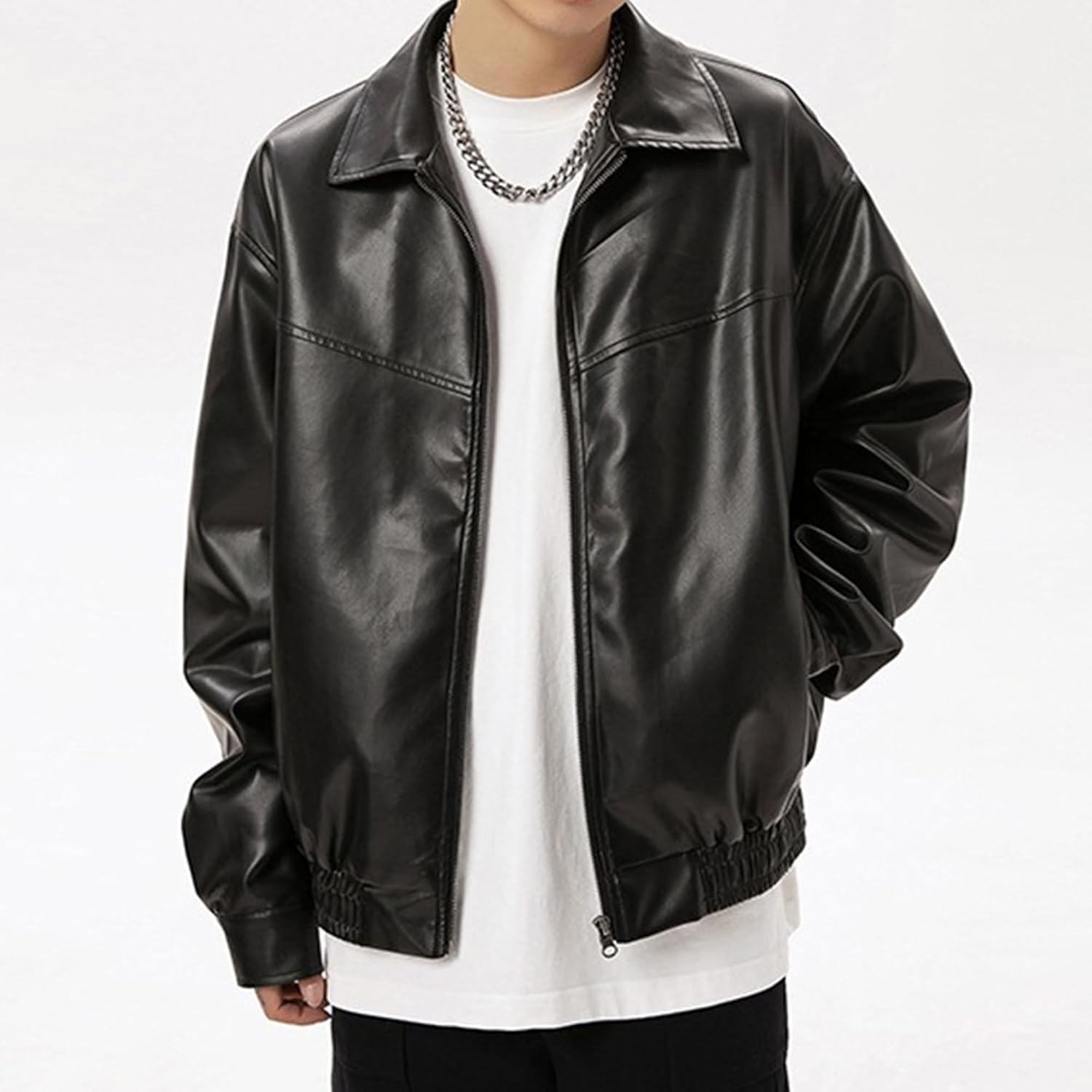 Men's Leather Jacket Male Fashion Moto Biker Jackets Autumn Faux PU Coat Hip Hop Leather Oversize Streetwear - Image 2