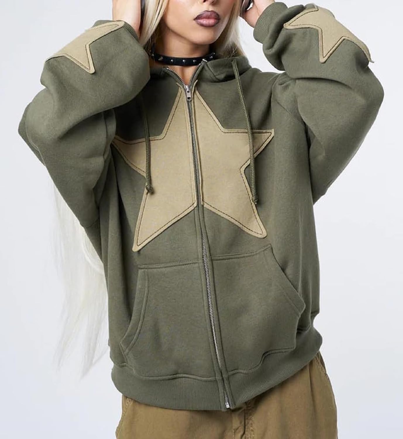 Y2k Zip Up Hoodie for Women Men Star Graphic Long Sleeve Hooded Jackets Grunge Vintage Aesthetic Hoodies Streetwear - Image 2