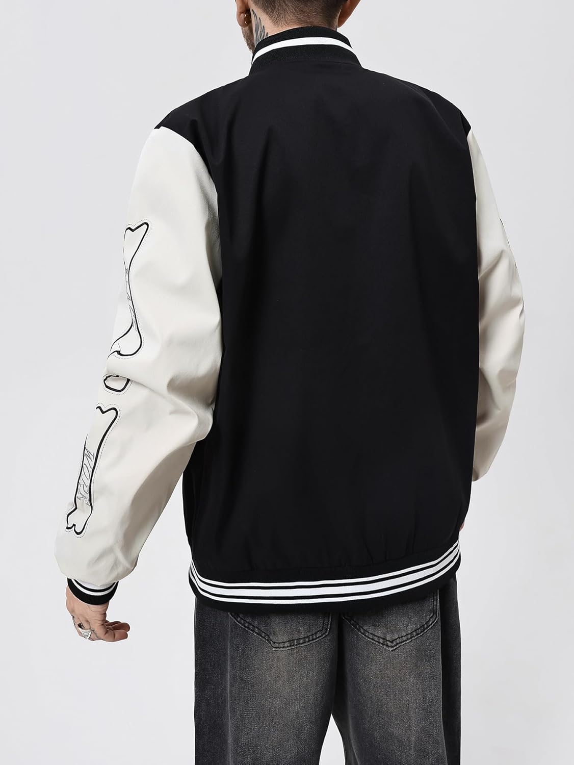 Men's Varsity Jackets Y2k Baseball Bomber Jacket with Bone Graphic - Image 2