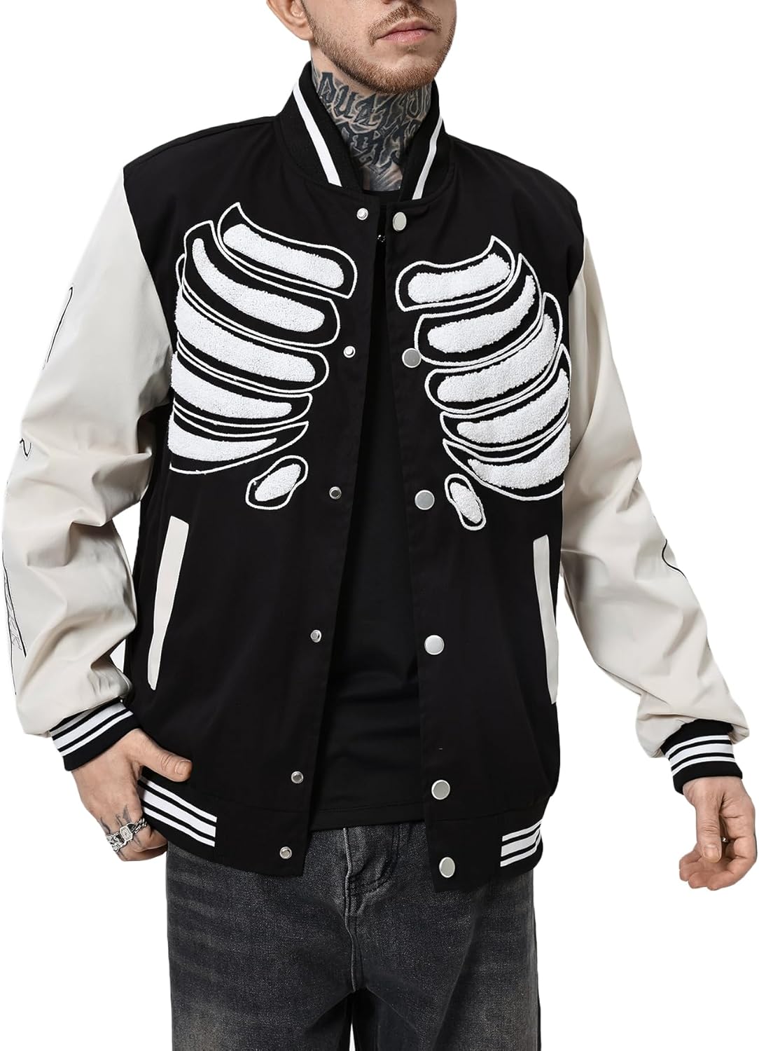Men's Varsity Jackets Y2k Baseball Bomber Jacket with Bone Graphic