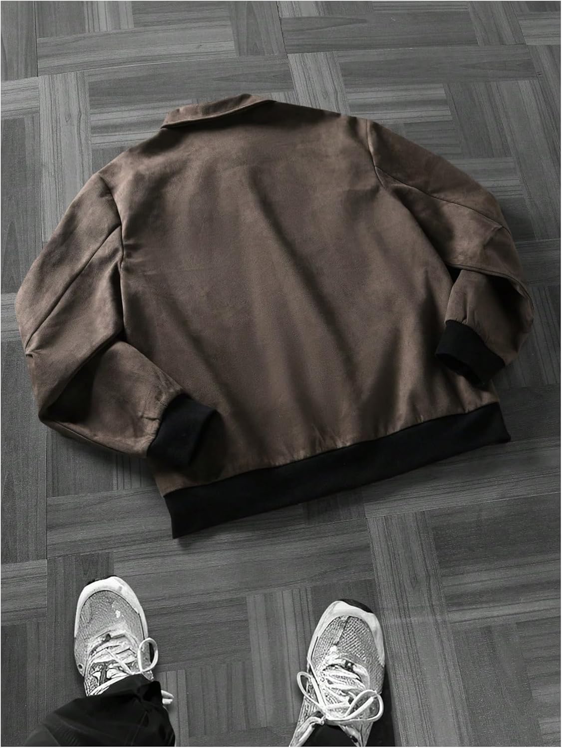 Men's Y2K Faux Suede Jacket Graphic Lightweight Bomber Jackets Oversized Zip Up Vintage Long Sleeve Coats Streetwear - Image 2