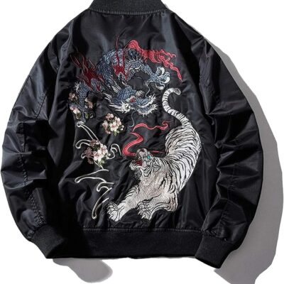 Japanese Dragon Tiger Hip Hop Clothing Men Bomber Jacket Oversized Street Windbreaker Flying Streetwear